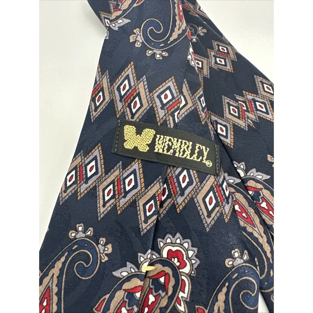 Wembley‎ Necktie Navy Blue Paisley Print EUC